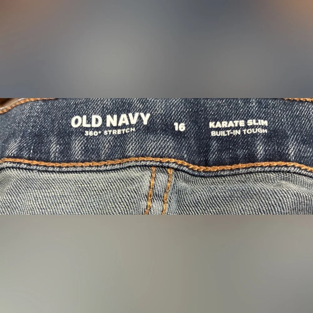 Old Navy Classic Blue Denim Jeans boys Size 16 Karate slim. Coin pocket. Casual